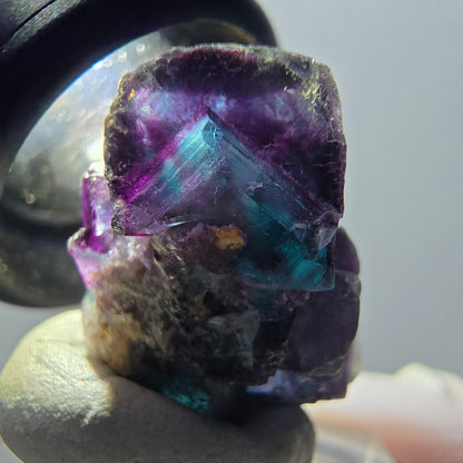 Seltene Phantom Fluorit Würfel Stufe, blau lila grün Okorusu, Namibia 25*24*17mm #12886
