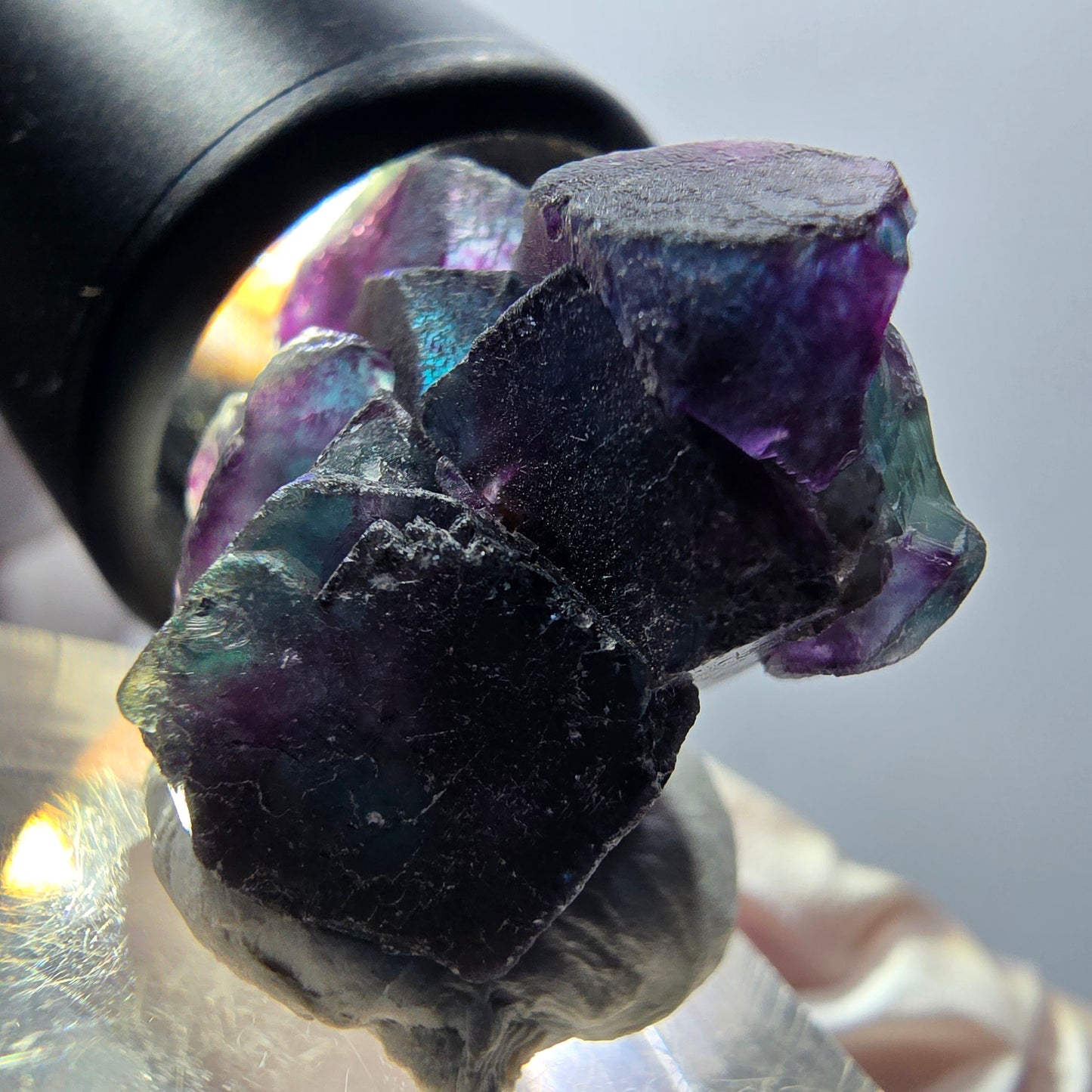 Seltene Phantom Fluorit Würfel Stufe, blau lila grün Okorusu, Namibia 25*24*17mm #12886