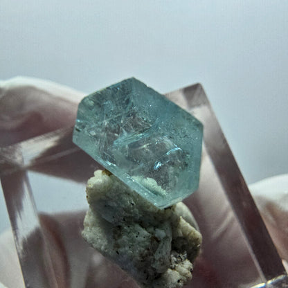 Klarer Aquamarin X Kristall mit Orthoklas Erongo, Namibia 17*14*14mm #12909