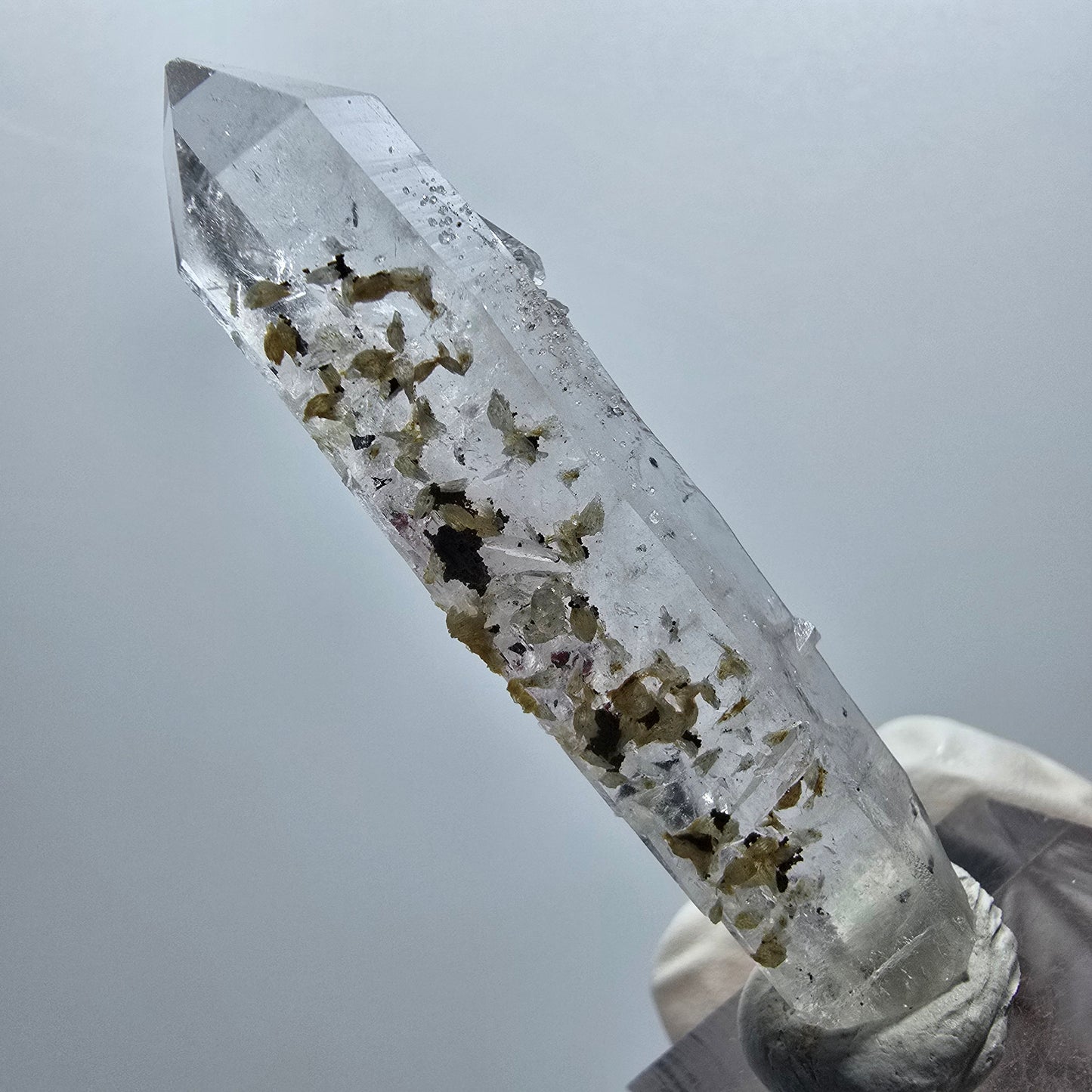 Harlekin Skelett Doppelender Quarz mit Stilbit Streep Mine Goboboseb Namibia 58*16*10mm #12928