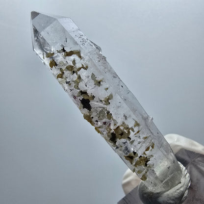 Harlekin Skelett Doppelender Quarz mit Stilbit Streep Mine Goboboseb Namibia 58*16*10mm #12928