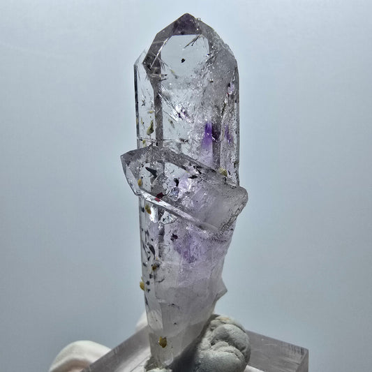 Harlekin Skelett Amethyst mit Analcim, Stilbit Streep Mine Goboboseb Namibia 54*15*14mm #12931