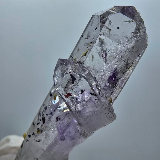 Harlekin Skelett Amethyst mit Analcim, Stilbit Streep Mine Goboboseb Namibia 54*15*14mm #12931