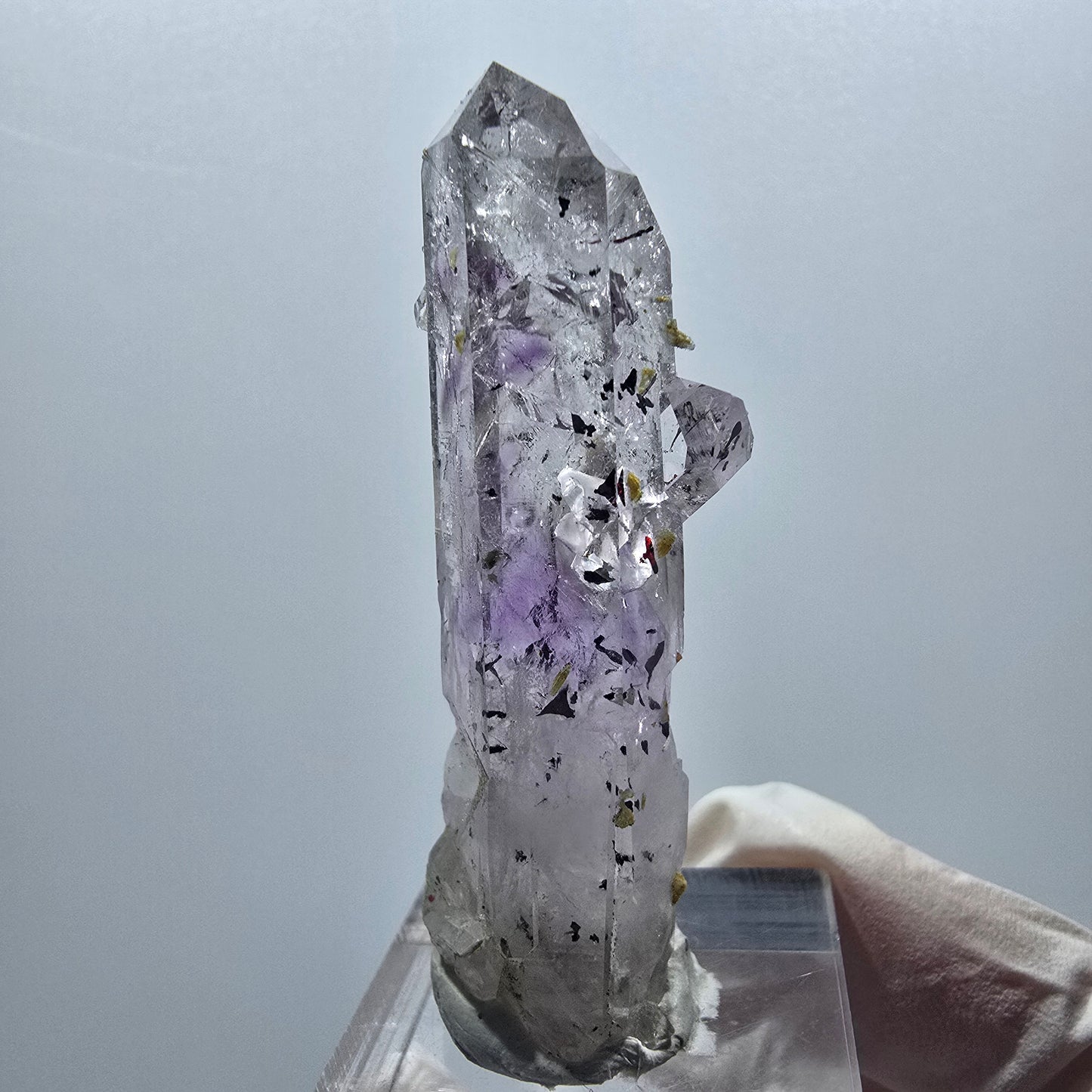 Harlekin Skelett Amethyst mit Analcim, Stilbit Streep Mine Goboboseb Namibia 54*15*14mm #12931