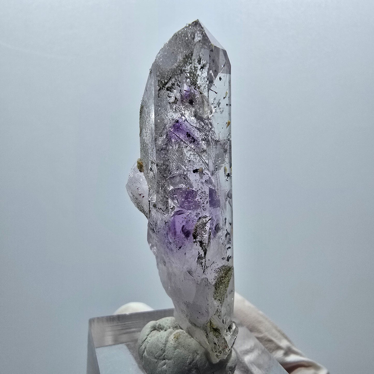 Harlekin Skelett Amethyst mit Analcim, Stilbit Streep Mine Goboboseb Namibia 54*15*14mm #12931