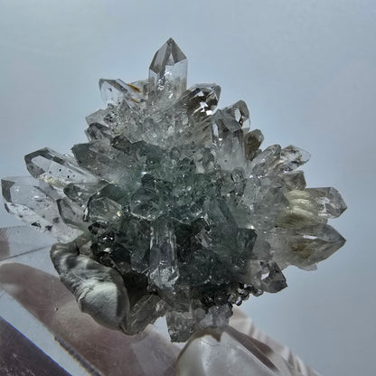 Prehnit, Starburst Quarz mit Hämatit, Chlorit Stufe Streep Mine, Namibia 38*32*16mm #12933