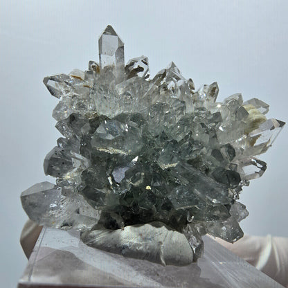 Prehnit, Starburst Quarz mit Hämatit, Chlorit Stufe Streep Mine, Namibia 38*32*16mm #12933