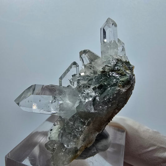 Starburst Quarz mit Calcit Würfel, Chlorit Stufe Streep Mine, Namibia 39*35*34mm #12937