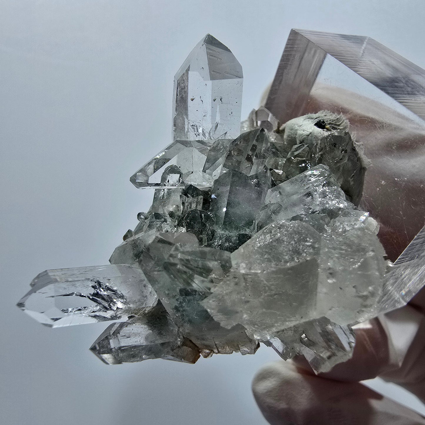 Starburst Quarz mit Calcit Würfel, Chlorit Stufe Streep Mine, Namibia 39*35*34mm #12937