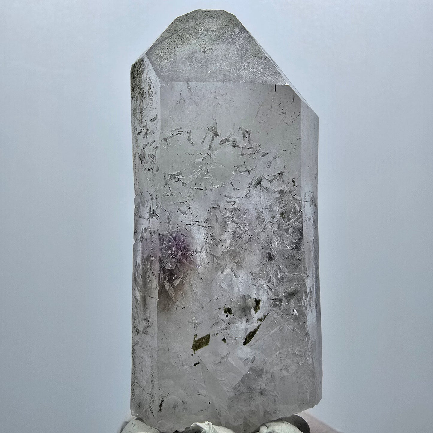 Skelett Phantom Amethyst mit Prehnit Streep Mine Goboboseb Namibia 68*26*22mm #12945