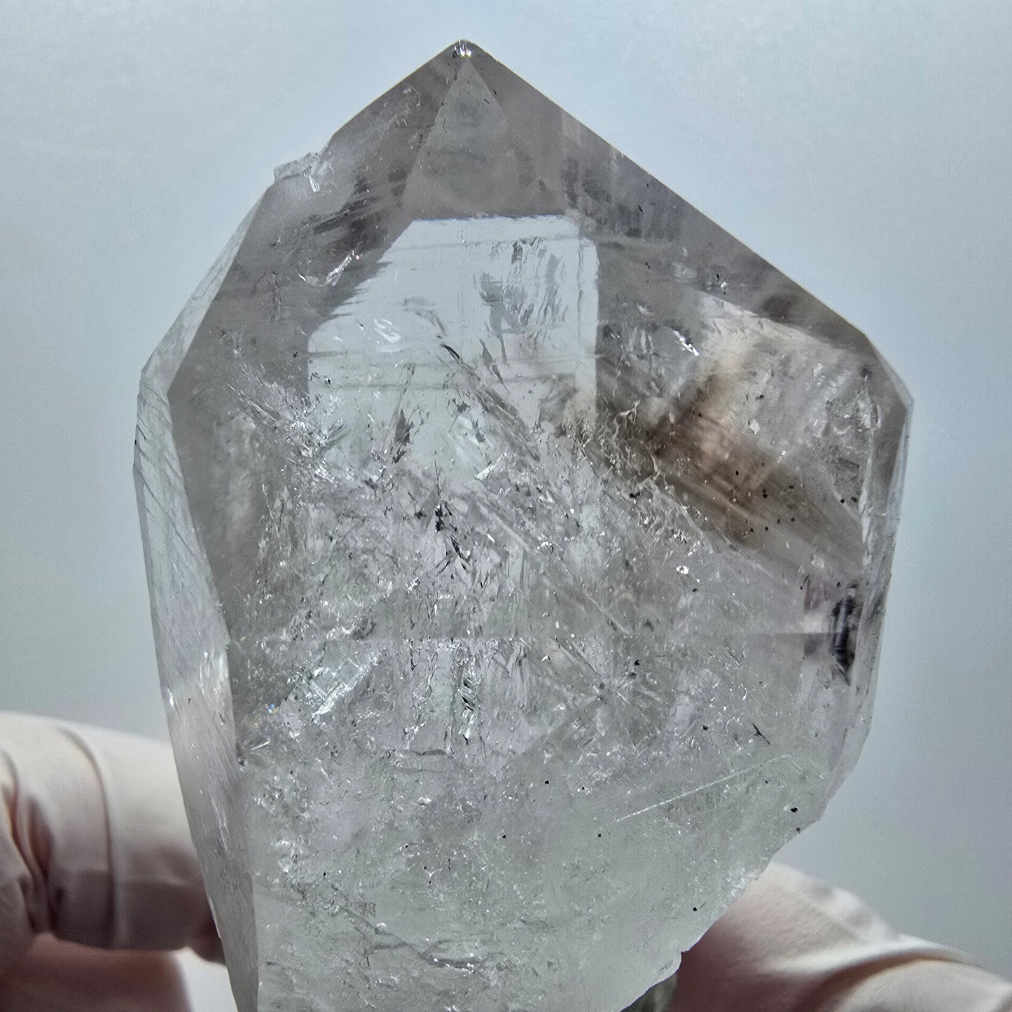 Quartz fumé fantôme Lémurien Enhydro avec Prehnite, 1x bulle Streep Mine Namibie 63*40*32mm #12947