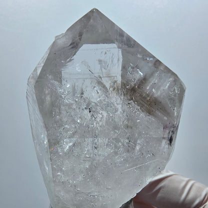 Quartz fumé fantôme Lémurien Enhydro avec Prehnite, 1x bulle Streep Mine Namibie 63*40*32mm #12947