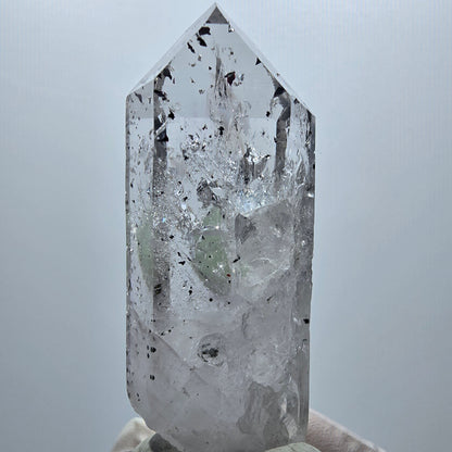 Enhydro Harlekin Phantom Rauchquarz mit Analcim, Prehnit Streep Mine, Namibia 64*22*22mm #12949