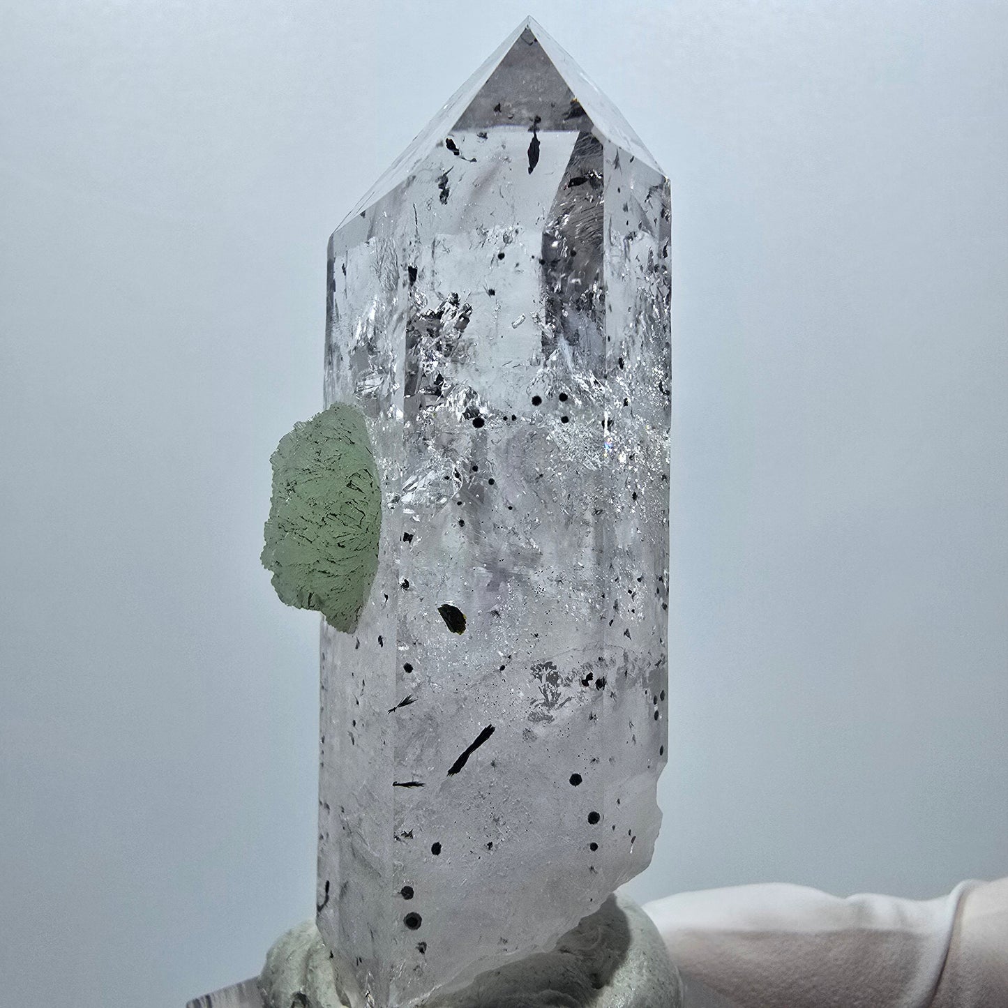 Enhydro Harlekin Phantom Rauchquarz mit Analcim, Prehnit Streep Mine, Namibia 64*22*22mm #12949