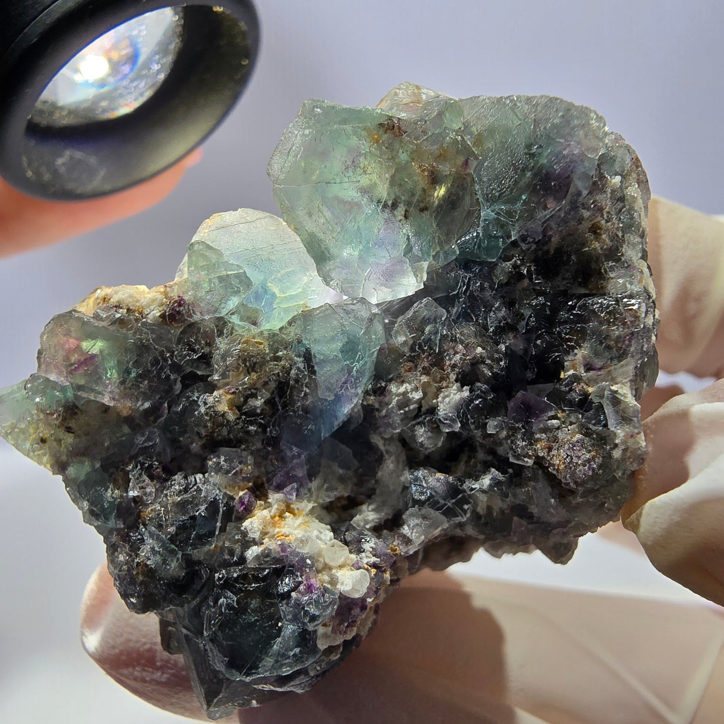Rare cube de fluorite fantôme, spécimen de quartz vert violet Okorusu Namibie 47*46*37 mm 
