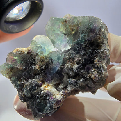 Rare cube de fluorite fantôme, spécimen de quartz vert violet Okorusu Namibie 47*46*37 mm 