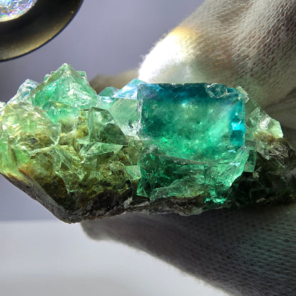Spécimen de cube de fluorite fantôme transparente, parqueté Okorusu Namibie 95*54*21mm 