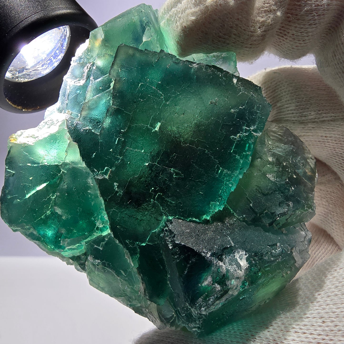 Rare spécimen de cube de fluorite fantôme, parqueté vert Okorusu, Namibie, 77 x 73 x 27 mm 
