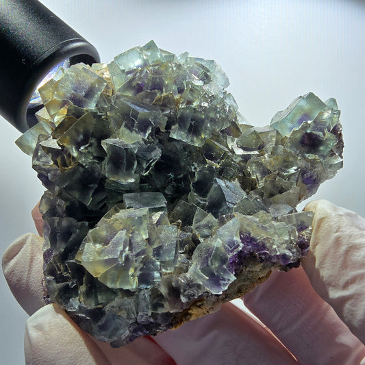 Seltene Phantom Fluorit Würfel Stufe, grün lila Okorusu, Namibia 76*69*34mm #13026