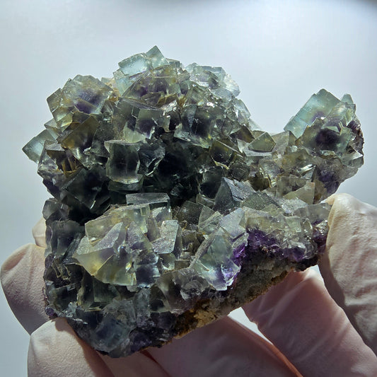 Seltene Phantom Fluorit Würfel Stufe, grün lila Okorusu, Namibia 76*69*34mm #13026