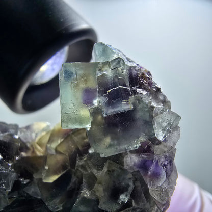 Seltene Phantom Fluorit Würfel Stufe, grün lila Okorusu, Namibia 76*69*34mm #13026