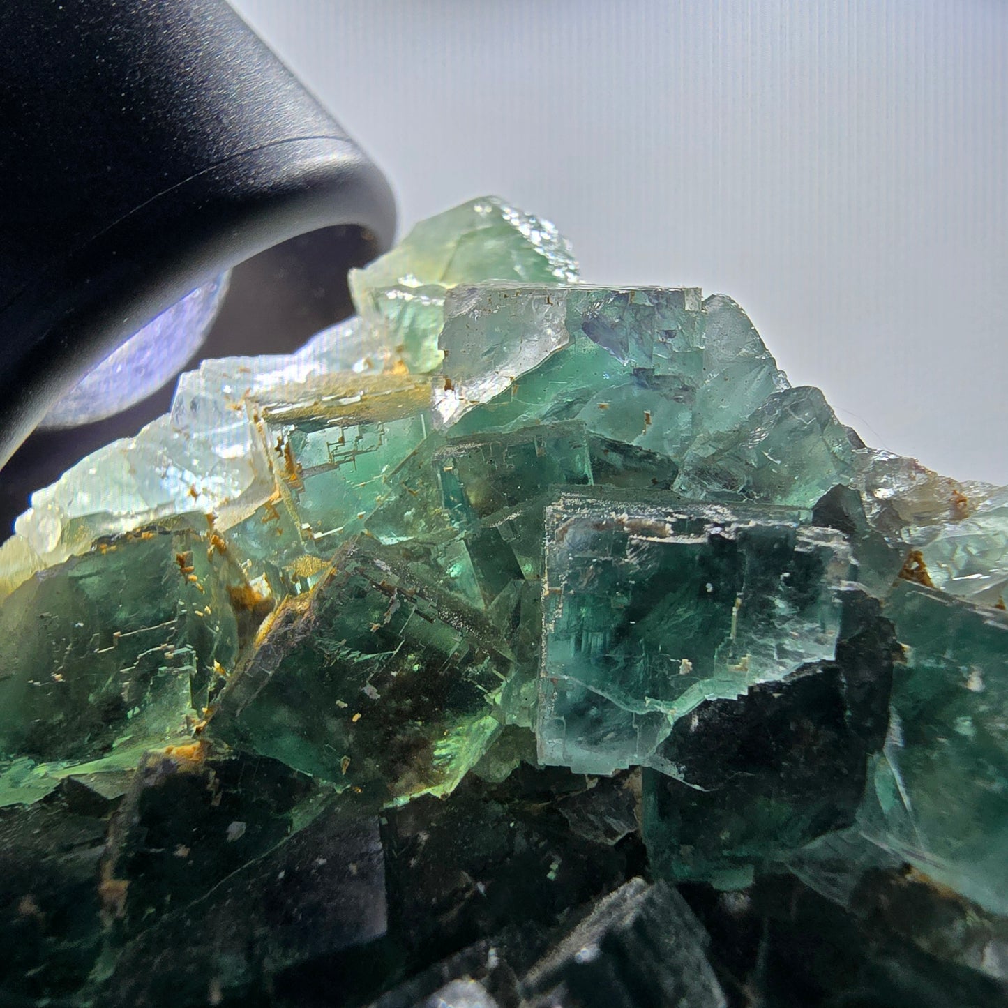 Seltene Phantom Fluorit Würfel Stufe parkettiert grün Okorusu Namibia 80*68*21mm #13027