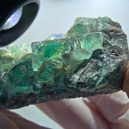 Seltene Phantom Fluorit Würfel Stufe parkettiert grün Okorusu Namibia 80*68*21mm #13027