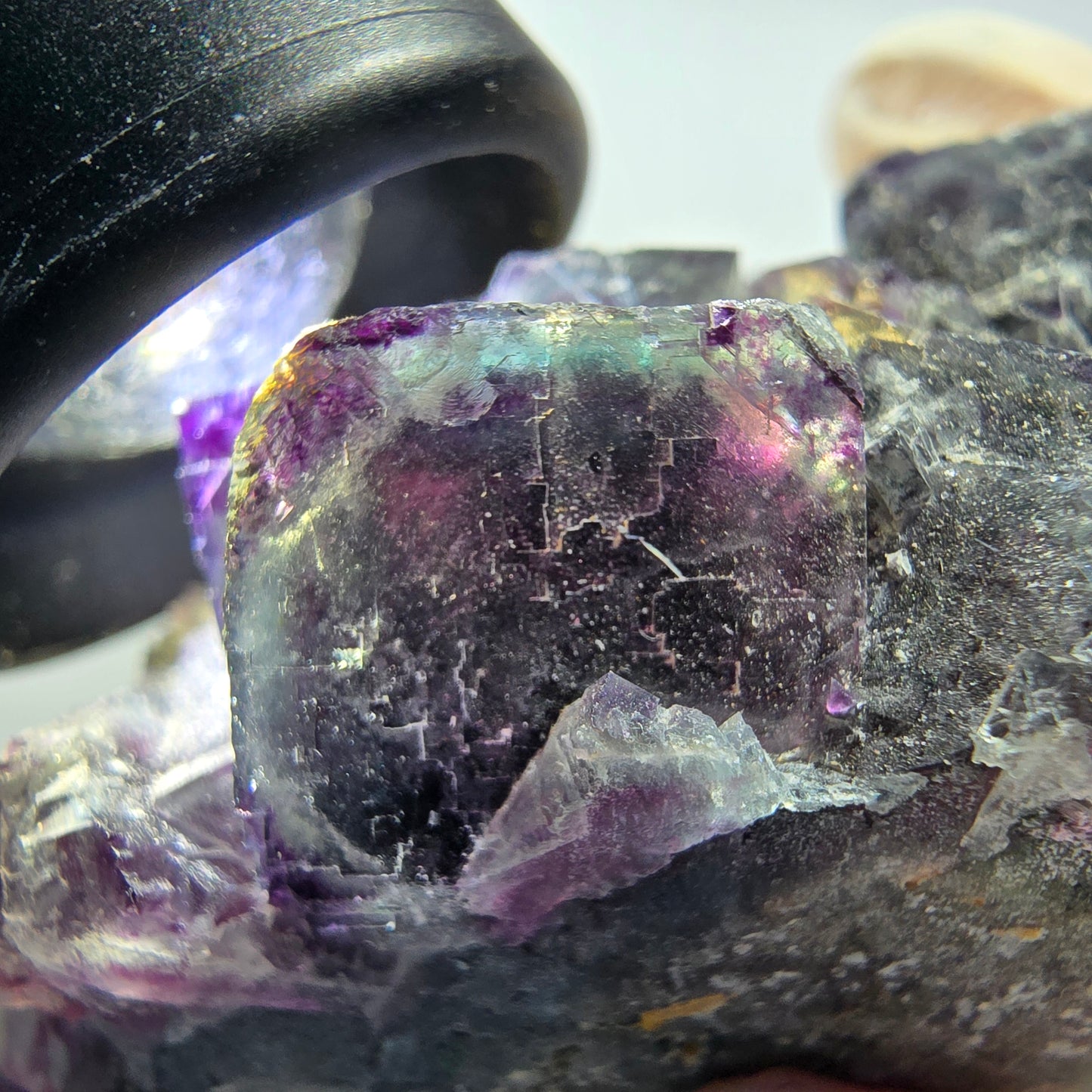 Seltene Phantom Fluorit Würfel Stufe, grün lila Okorusu, Namibia 75*52*33mm #13028