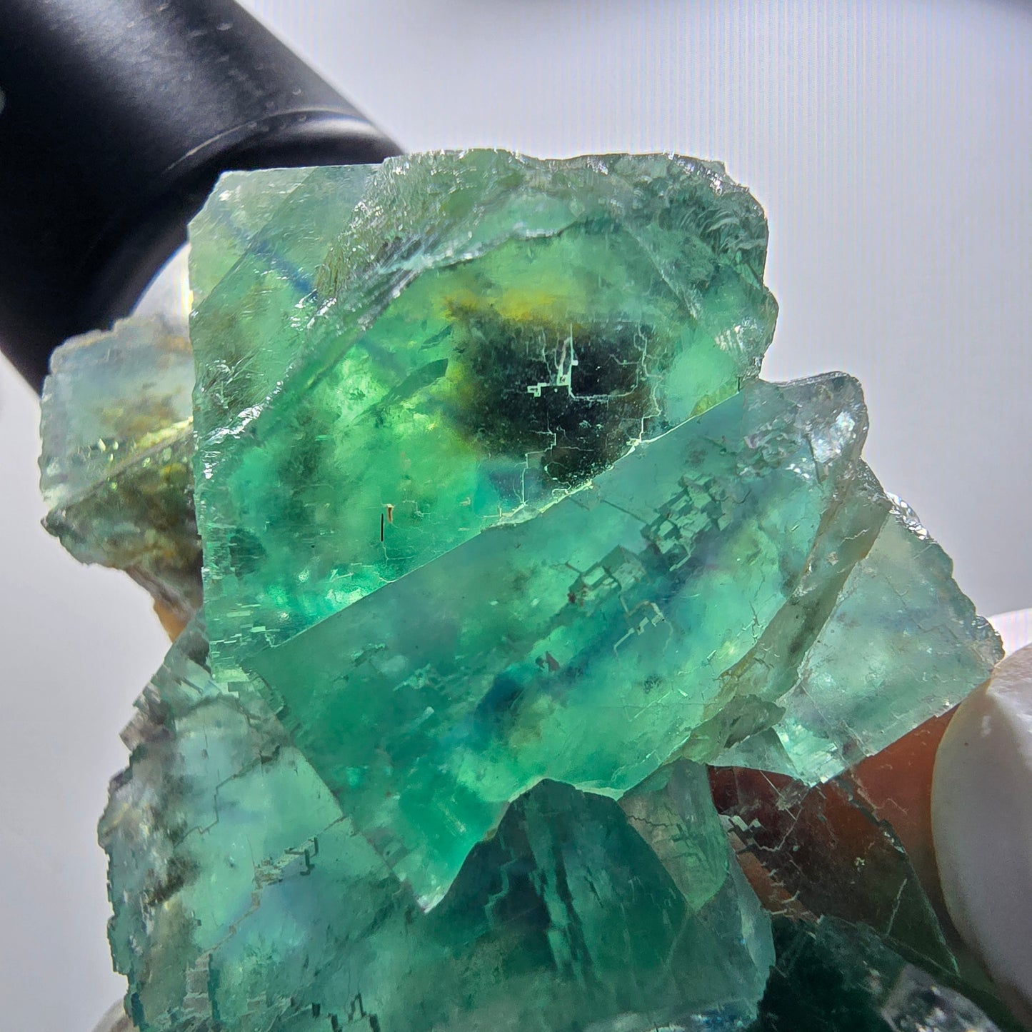 Seltene Phantom Fluorit Würfel Stufe parkettiert grün Okorusu Namibia 80*54*20mm #13031