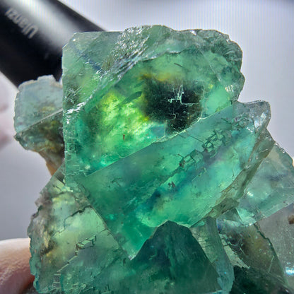 Seltene Phantom Fluorit Würfel Stufe parkettiert grün Okorusu Namibia 80*54*20mm #13031