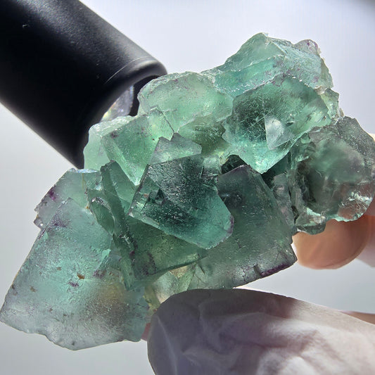 Seltene Phantom Fluorit Würfel Stufe parkettiert grün Okorusu Namibia 70*35*24mm #13034