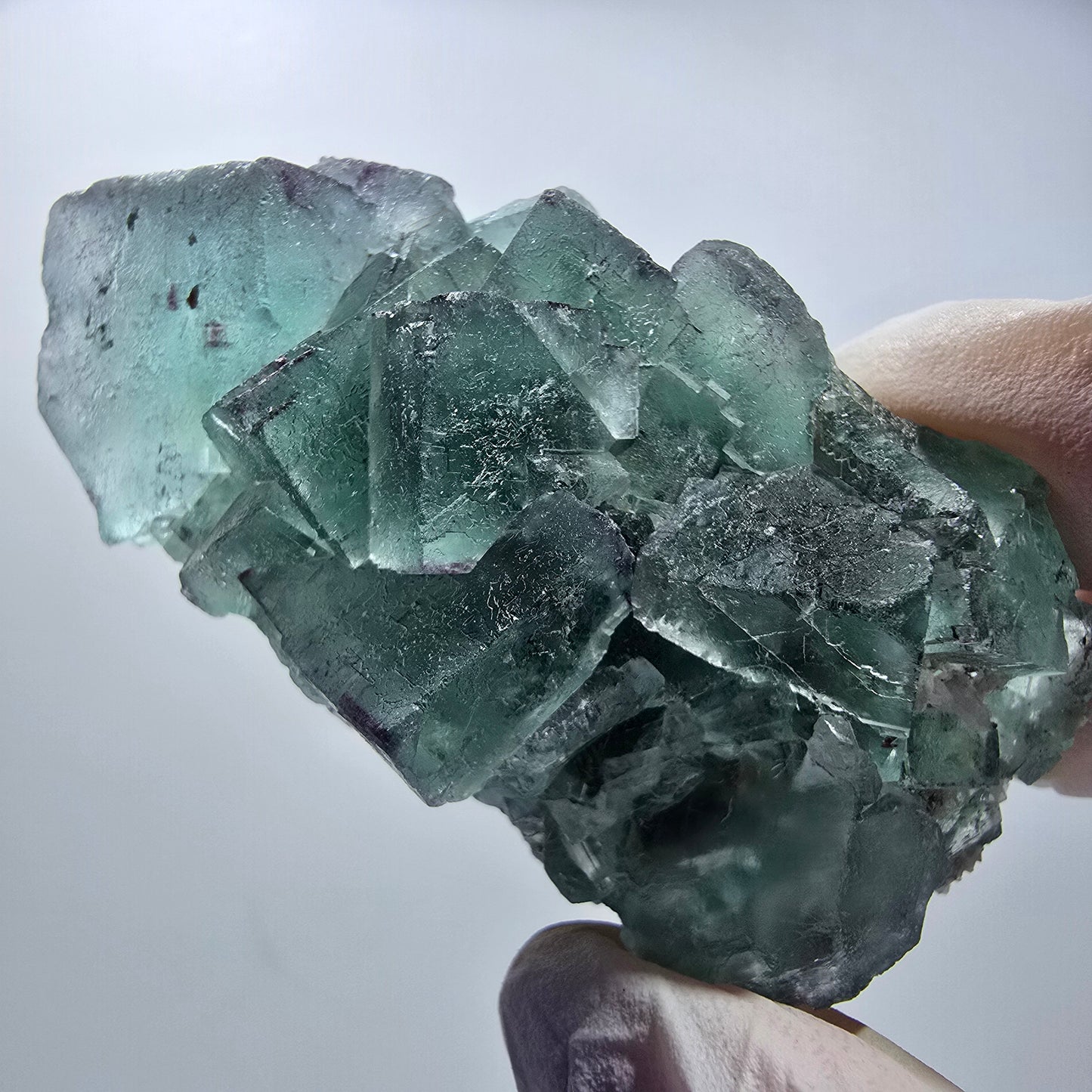 Seltene Phantom Fluorit Würfel Stufe parkettiert grün Okorusu Namibia 70*35*24mm #13034