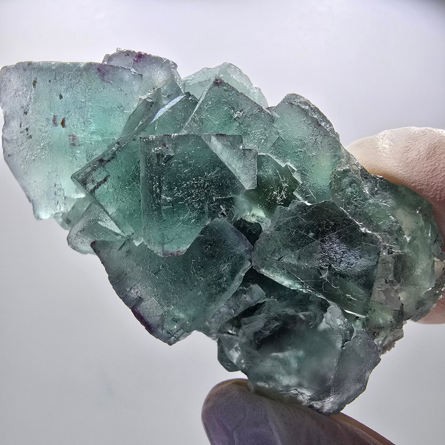 Seltene Phantom Fluorit Würfel Stufe parkettiert grün Okorusu Namibia 70*35*24mm #13034