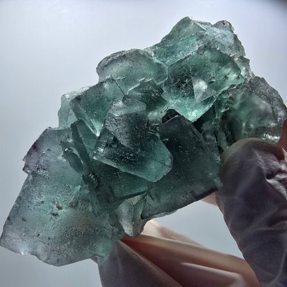 Seltene Phantom Fluorit Würfel Stufe parkettiert grün Okorusu Namibia 70*35*24mm #13034