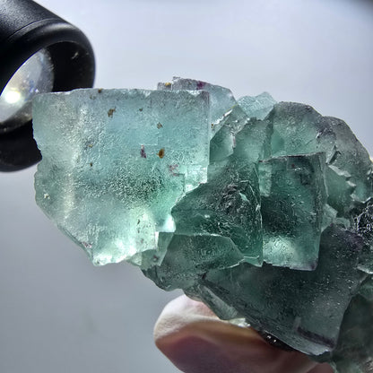 Seltene Phantom Fluorit Würfel Stufe parkettiert grün Okorusu Namibia 70*35*24mm #13034