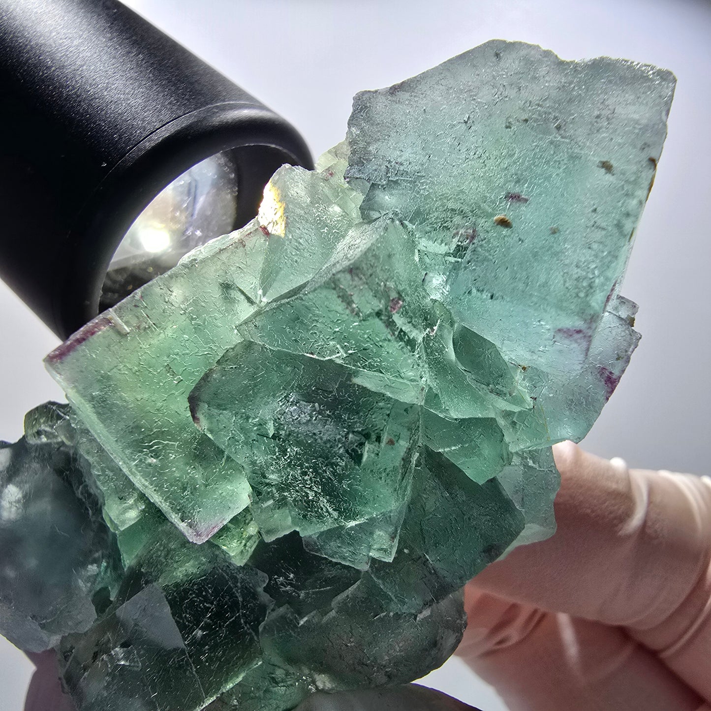 Seltene Phantom Fluorit Würfel Stufe parkettiert grün Okorusu Namibia 70*35*24mm #13034