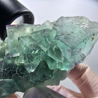 Seltene Phantom Fluorit Würfel Stufe parkettiert grün Okorusu Namibia 70*35*24mm #13034
