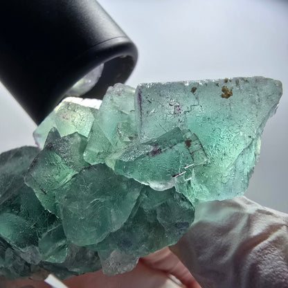 Seltene Phantom Fluorit Würfel Stufe parkettiert grün Okorusu Namibia 70*35*24mm #13034
