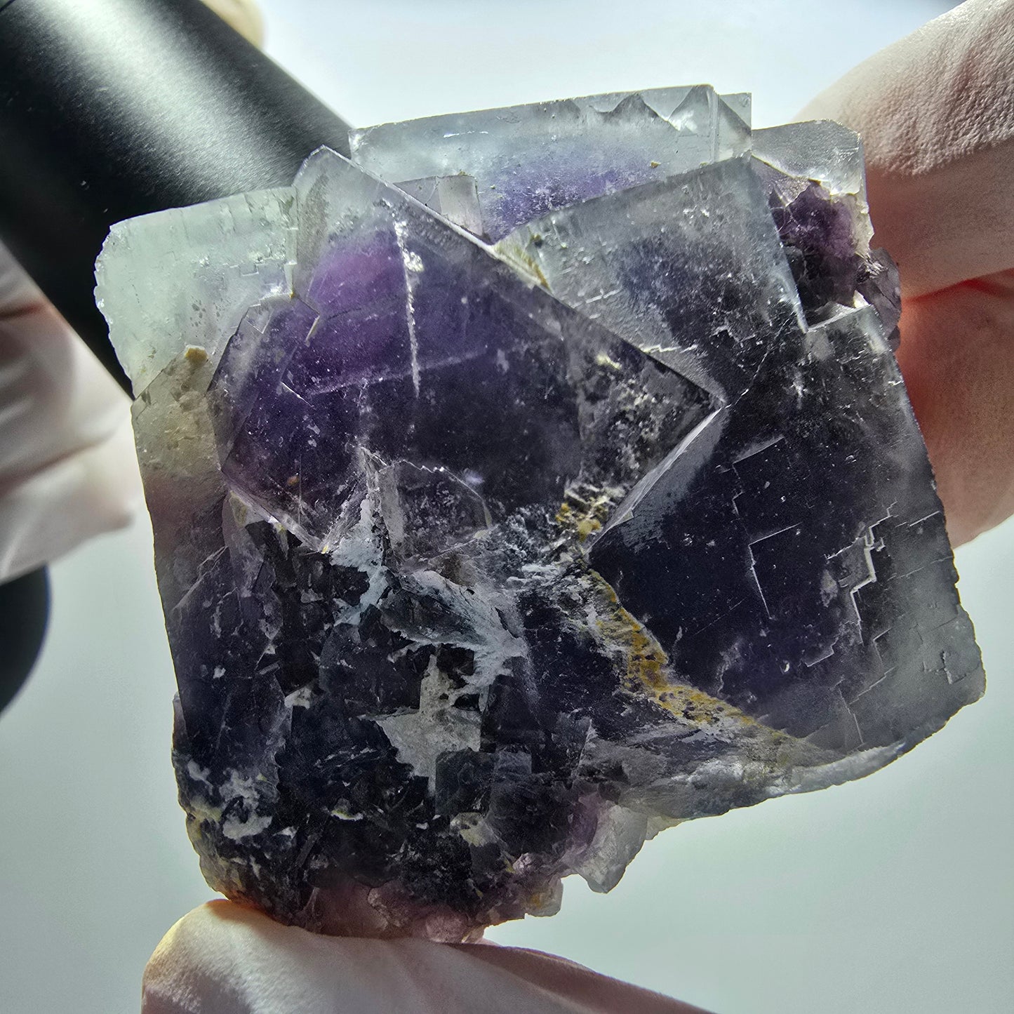 Seltene Phantom Fluorit Würfel Stufe, lila weiß Okorusu, Namibia 65*56*34mm #13035