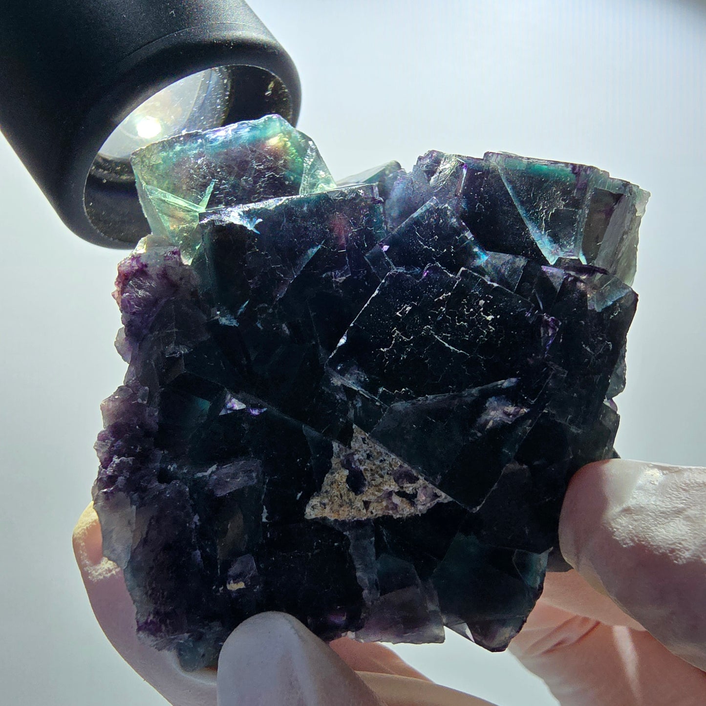 Phantom Fluorit Würfel Stufe, parkettiert grün lila Okorusu, Namibia 65*59*32mm #13037