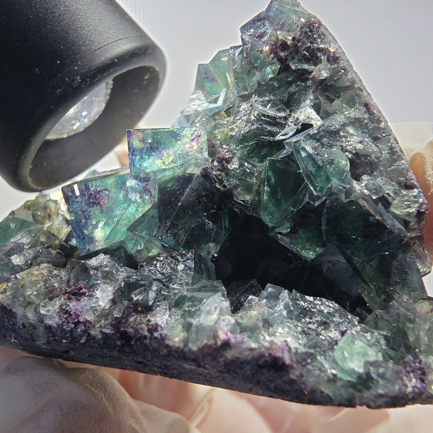 Seltene Phantom Fluorit Würfel Stufe, grün lila Okorusu, Namibia 69*53*39mm #13038