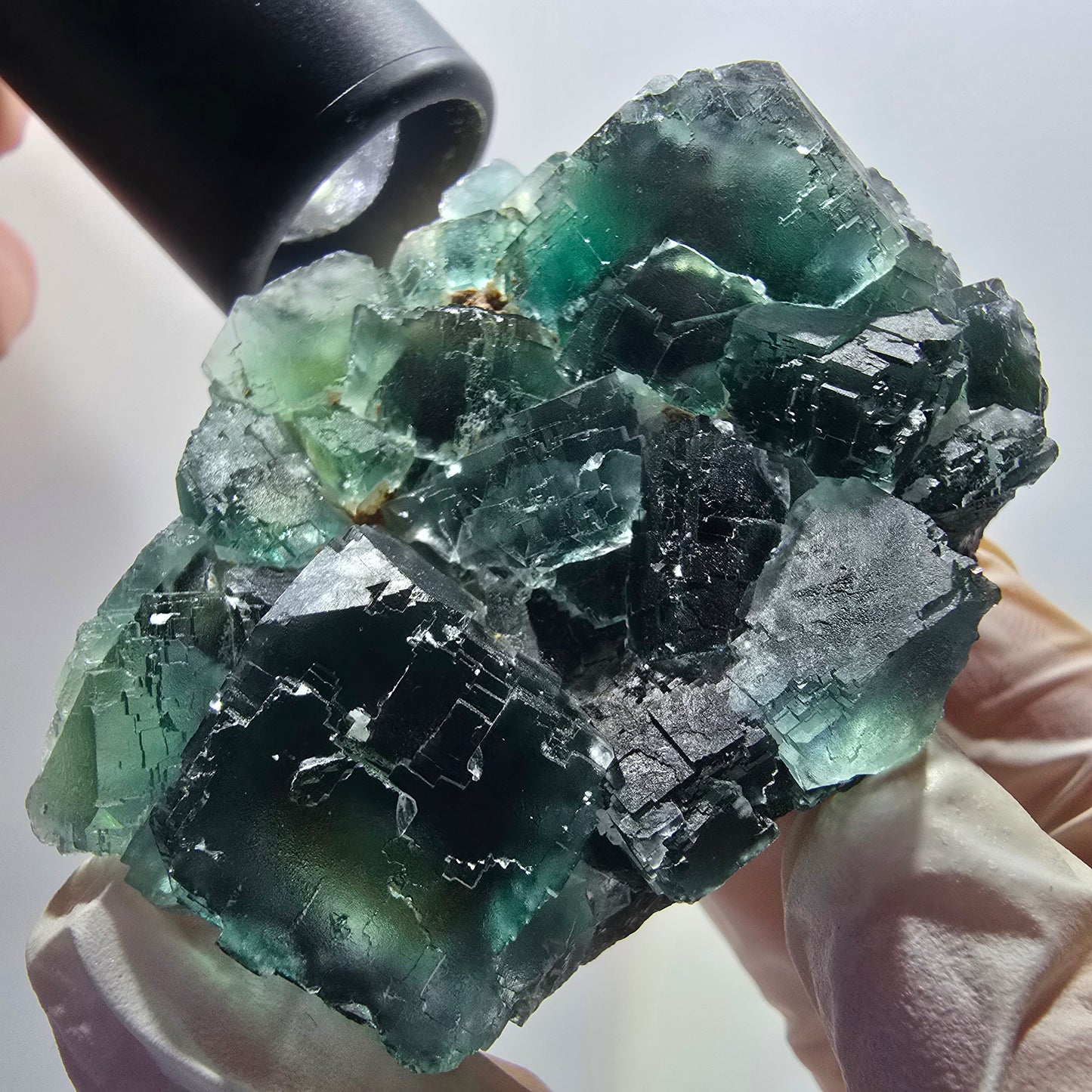 Seltene Phantom Fluorit Würfel Stufe parkettiert grün Okorusu, Namibia 70*54*38mm #13043