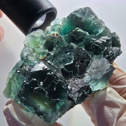 Seltene Phantom Fluorit Würfel Stufe parkettiert grün Okorusu, Namibia 70*54*38mm #13043