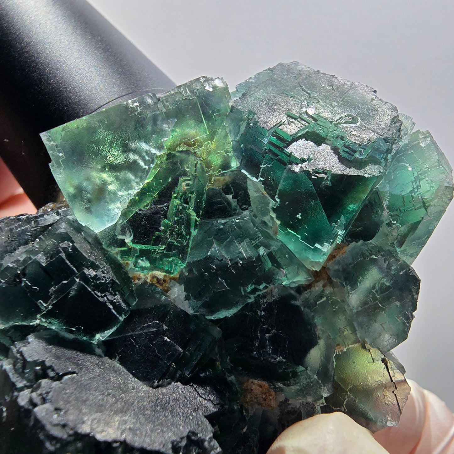 Seltene Phantom Fluorit Würfel Stufe parkettiert grün Okorusu, Namibia 70*54*38mm #13043
