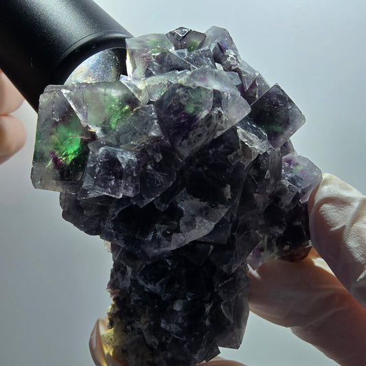 Phantom Fluorit Würfel, Quarz Stufe, grün lila Okorusu, Namibia 83*68*38mm #13044