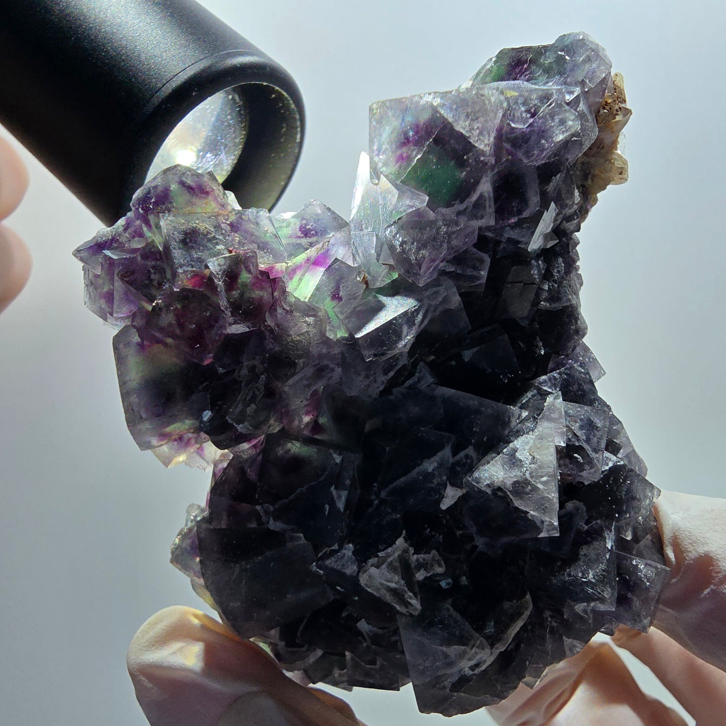 Phantom Fluorit Würfel, Quarz Stufe, grün lila Okorusu, Namibia 83*68*38mm #13044