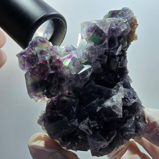 Phantom Fluorit Würfel, Quarz Stufe, grün lila Okorusu, Namibia 83*68*38mm #13044