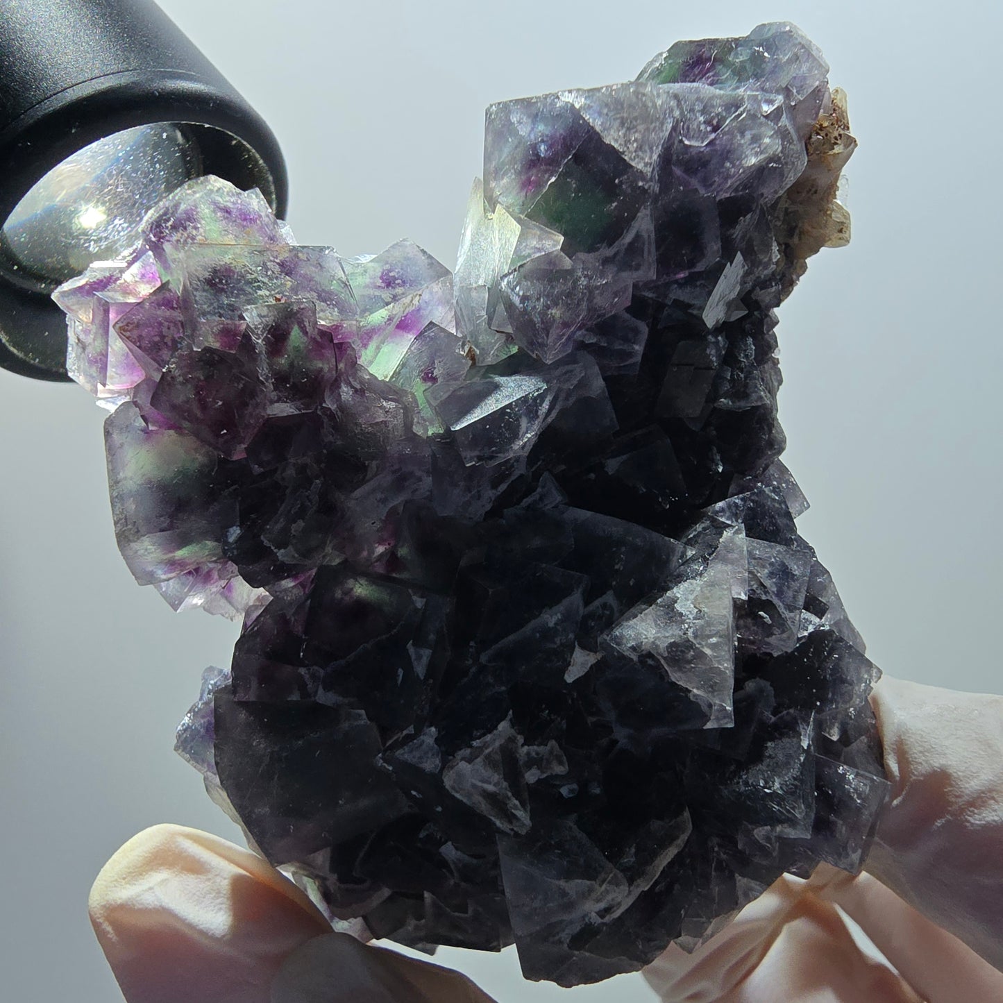 Phantom Fluorit Würfel, Quarz Stufe, grün lila Okorusu, Namibia 83*68*38mm #13044