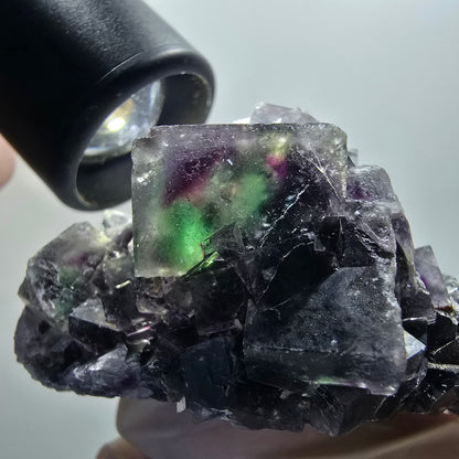 Phantom Fluorit Würfel, Quarz Stufe, grün lila Okorusu, Namibia 83*68*38mm #13044
