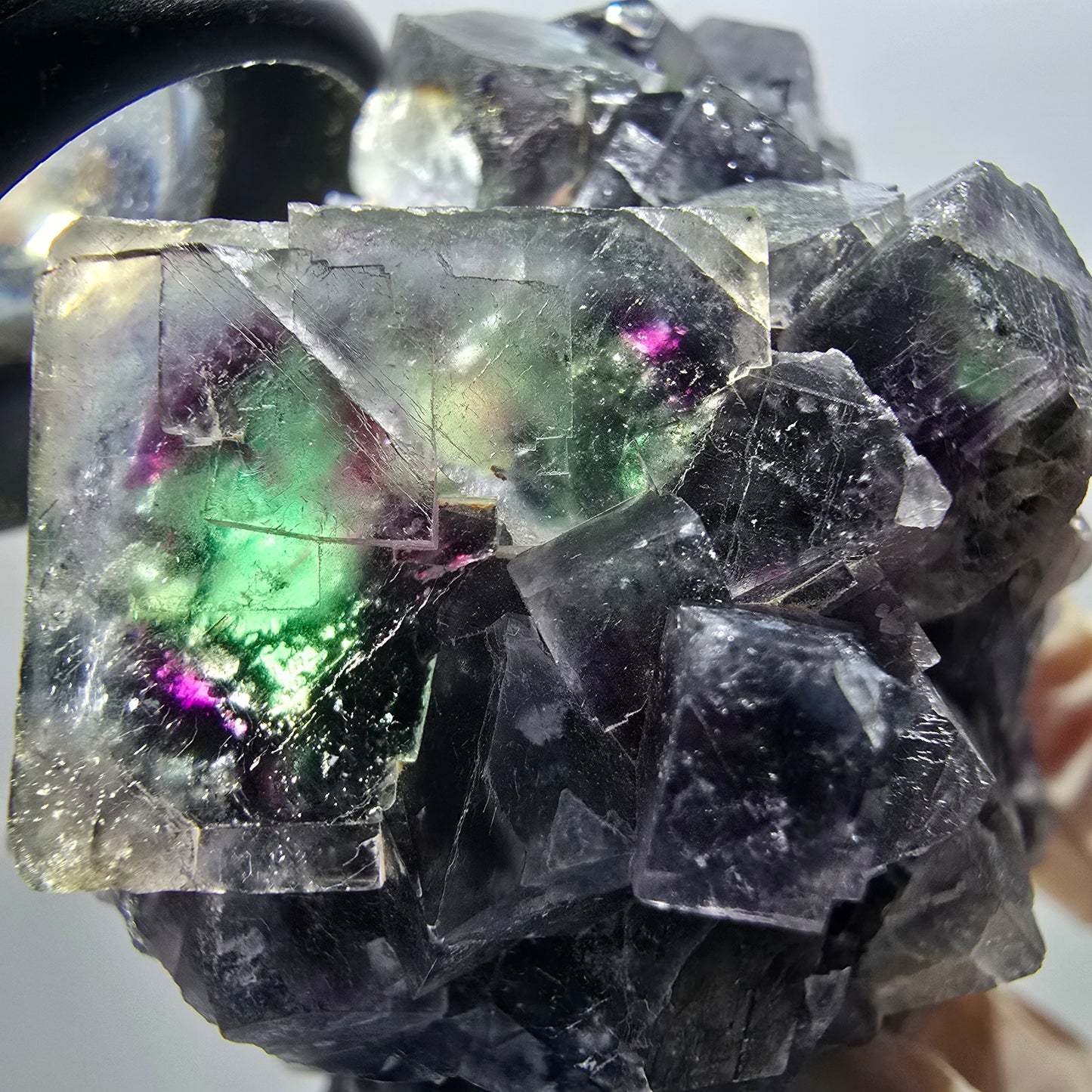 Phantom Fluorit Würfel, Quarz Stufe, grün lila Okorusu, Namibia 83*68*38mm #13044
